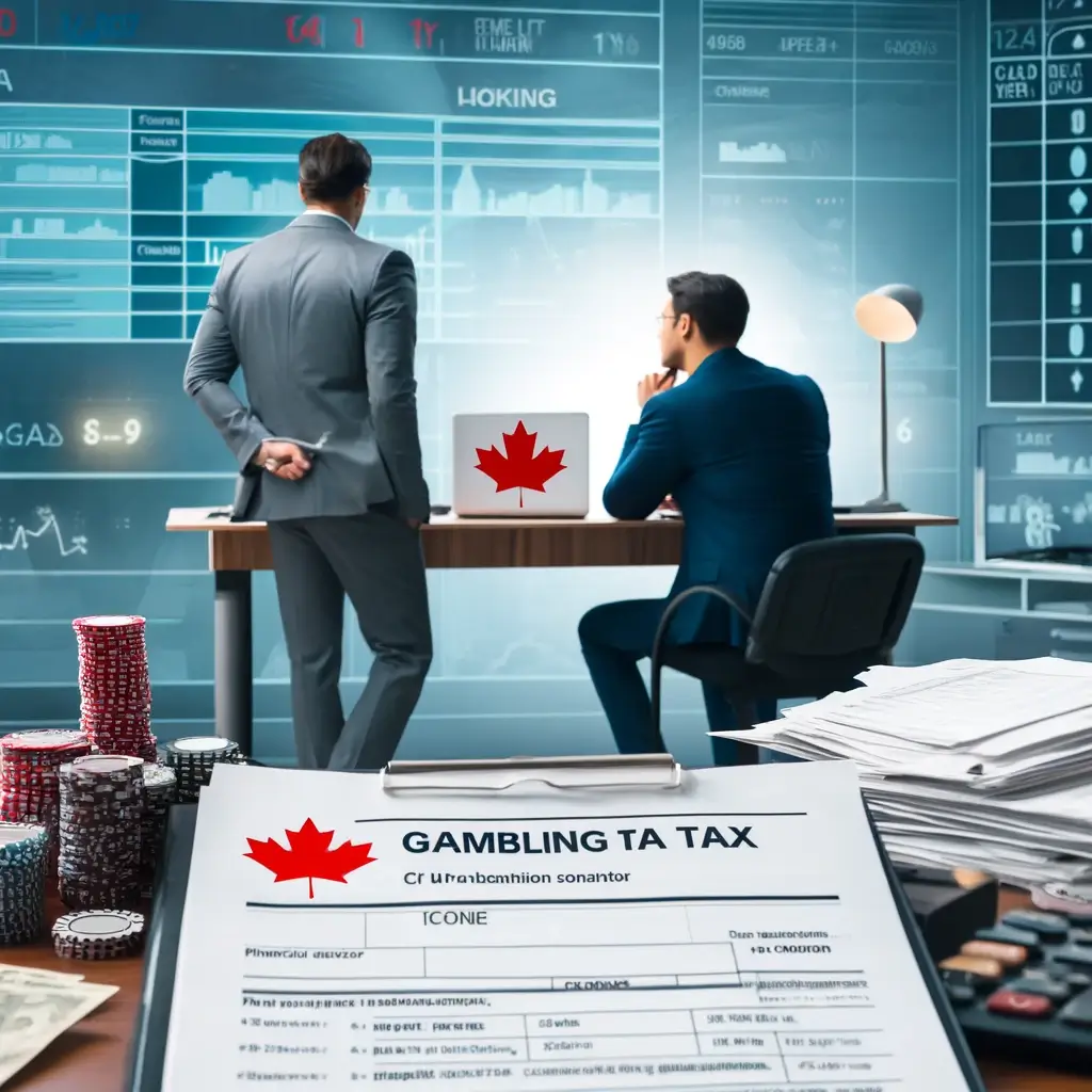 This image shows a financial advisor's office, where gambling tax consulting is taking place. It reflects the professional and serious nature of managing gambling tax obligations in Canada.